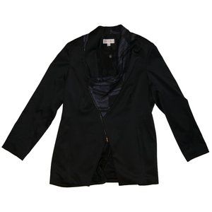 Fredas Black Navy Slouchy‎ Cowl Covertible Collar Zip Up Asymmetrical Blazer